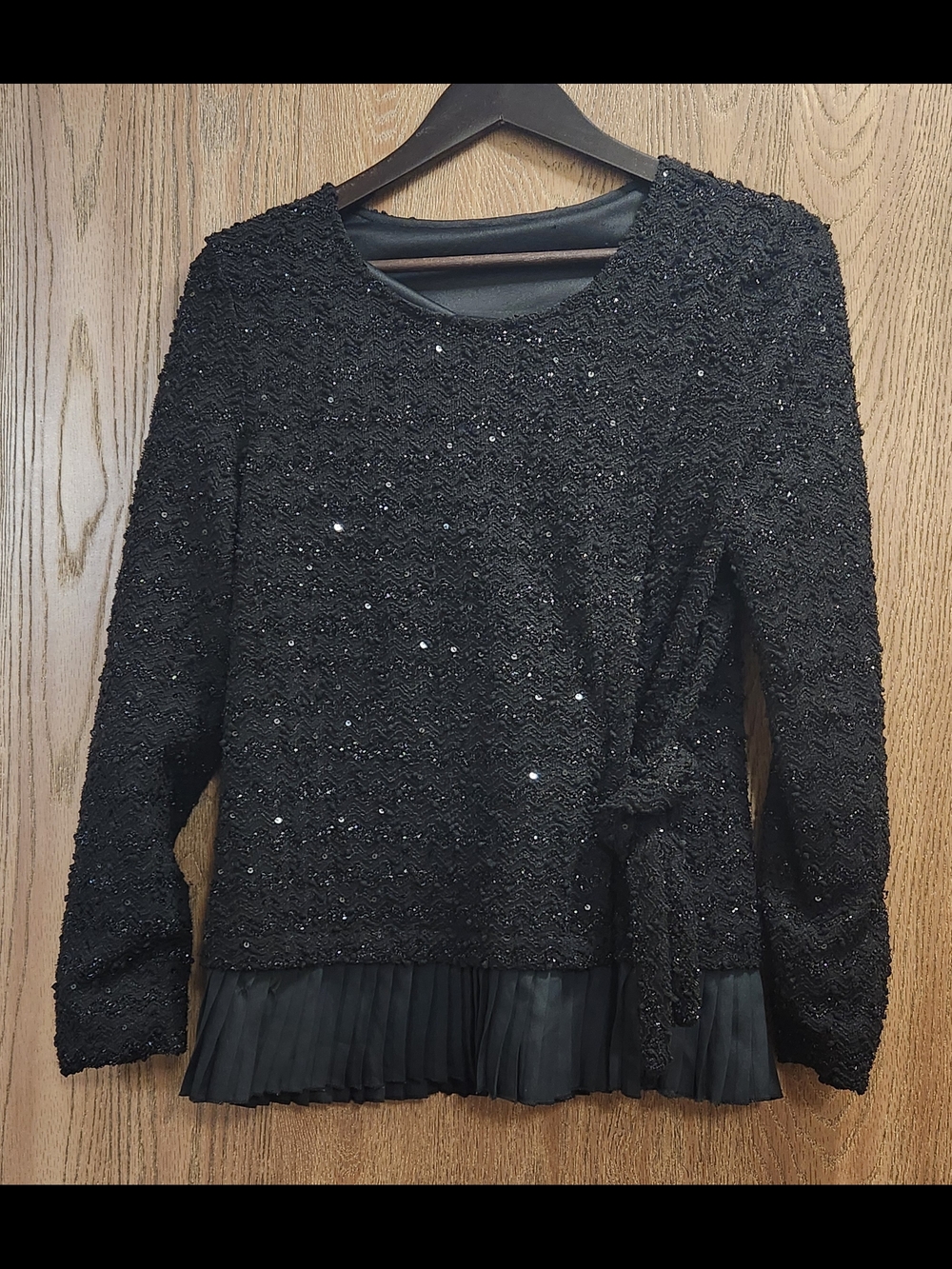 Black Sequin Knit Peplum Top